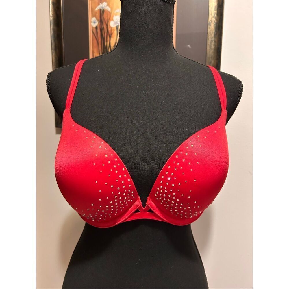 Victoria's Secret VeryโSexy Push Up Bra Sparkle Crystal Shine Red Size 34DD